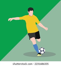 Soccer player kicks the ball