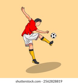 Soccer player kicks the ball