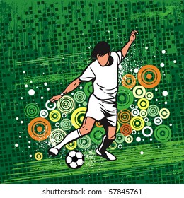 Soccer player kicks the ball