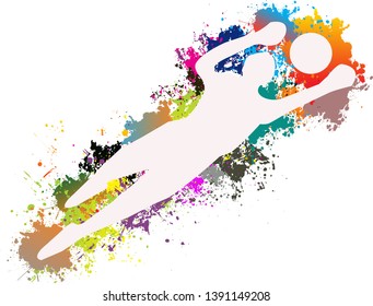 Soccer player kicks the ball, beautiful colors, drops ink splashes, logo, vector illustration.