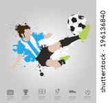 Soccer player kicks the ball, With colored splashes in stripe shape paint splatter design. Vector illustration modern template