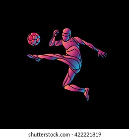 Soccer Player Kicks Ball Colorful Vector Stock Vector Royalty Free Shutterstock