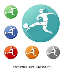 Soccer player kicks the ball. icon in the circle, sign, logo, football emblem