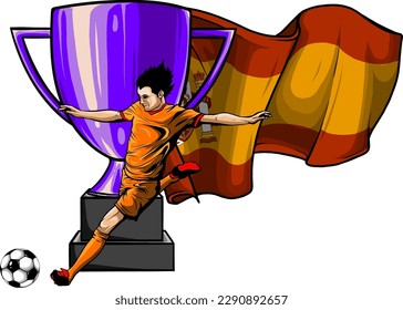 Soccer player kicks the ball. Vector illustration.