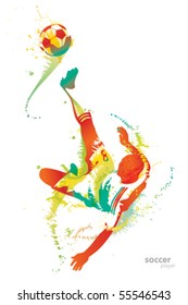 Soccer player kicks the ball. Vector illustration.