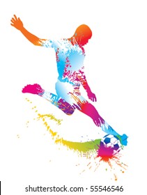 Soccer player kicks the ball. Vector illustration.