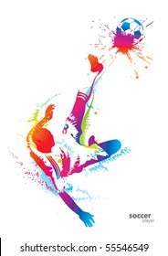 Soccer player kicks the ball. Vector illustration.