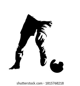 Soccer player legs running with ball, abstract isolated vector silhouette. Footballer ink drawing, comic style