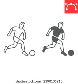 Soccer player line and glyph icon, sport and man with ball, football player vector icon, vector graphics, editable stroke outline sign, eps 10.