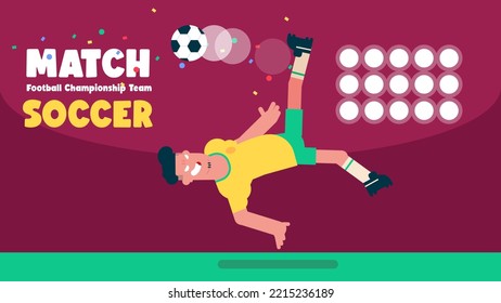 Soccer player making double kick to  make super goal in Stadium, Football competition symbol, Flat Avatar illustration