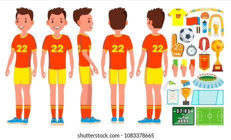 Soccer Player Male Vector. Football Action. Match Tournament. Isolated Flat Cartoon Character Illustration