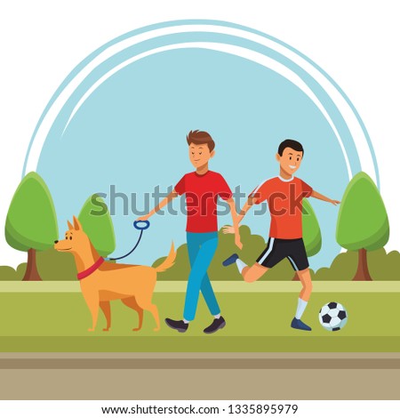 soccer player and man with dog
