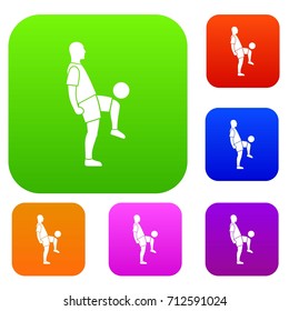 Soccer player man set icon color in flat style isolated on white. Collection sings vector illustration