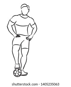 Soccer Player Man Standing - Line Art Design, Vector Illustration.