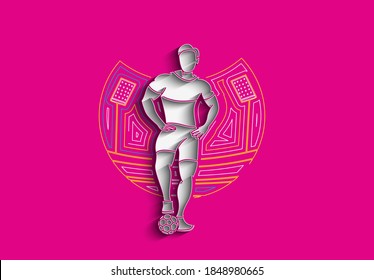 Hombre de jugador de fútbol de pie - Diseño de línea de arte, Ilustración vectorial.