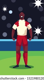 soccer player man standing in stadium vector illustration design