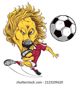 Soccer player mascot kicking the ball. Soccer mascot illustration concept.