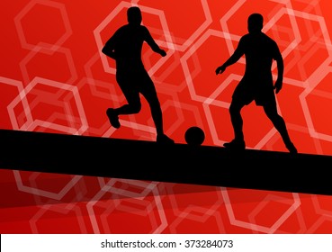 Soccer player men silhouettes with ball in active and healthy abstract background sport illustration vector