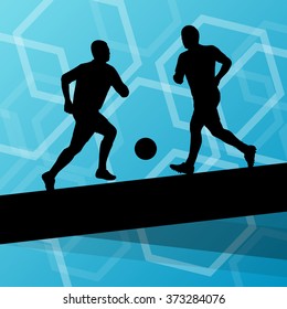 Soccer player men silhouettes with ball in active and healthy abstract background sport illustration vector