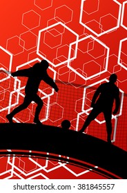 Soccer player men silhouettes with ball in active and healthy seasonal outdoor sport abstract background illustration vector