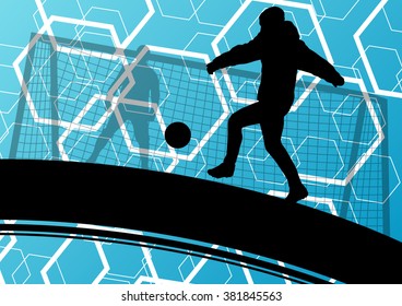 Soccer player men silhouettes with ball in active and healthy seasonal outdoor sport abstract background illustration vector