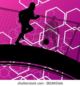 Soccer player men silhouettes with ball in active and healthy seasonal outdoor sport abstract background illustration vector