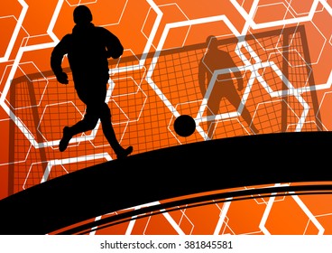 Soccer player men silhouettes with ball in active and healthy seasonal outdoor sport abstract background illustration vector