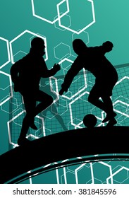 Soccer player men silhouettes with ball in active and healthy seasonal outdoor sport abstract background illustration vector