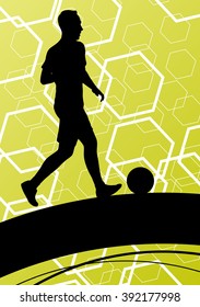 Soccer player men silhouettes with ball in active and healthy abstract background sport illustration vector