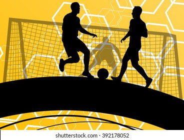 Soccer player men silhouettes with ball in active and healthy abstract background sport illustration vector