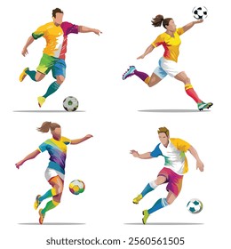 soccer player men and women set colorful vector