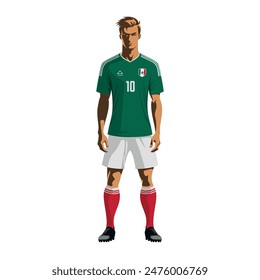 Soccer player in Mexico team uniform. Vector illustration