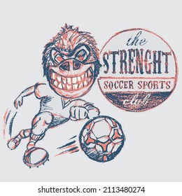 Soccer Player Monkey Running With The Football. Soccer Mascot Concept.