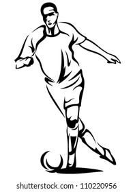 soccer player monochrome vector outline - black over white