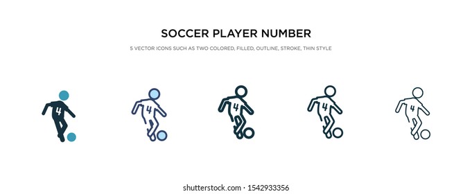 soccer player number four icon in different style vector illustration. two color and black soccer player number four vector icons designed in filled, outline, line and stroke style can be used for