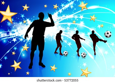 Jugador de fútbol sobre fondo abstracto de luz azul Ilustración original