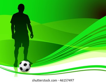 Soccer Player on Abstract Green Background Original Vector Illustration