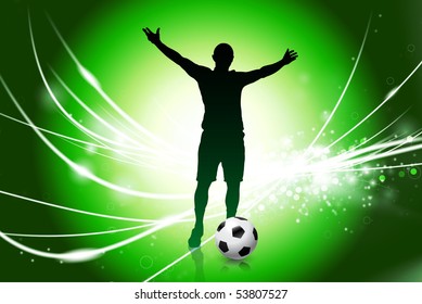 Jugador de fútbol sobre fondo abstracto de luz verde Ilustración original