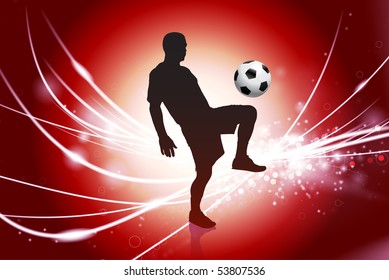 Soccer Player on Abstract Red Light Background Original Illustration