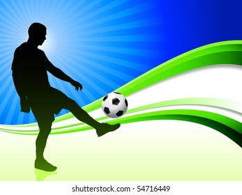 Jugador de fútbol sobre fondo de onda abstracta Ilustración original