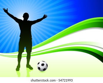 Soccer Player on Abstract Wave Background Original Illustration