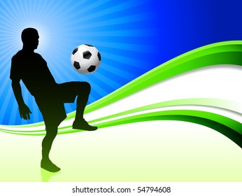 Soccer Player on Abstract Wave Background Original Illustration