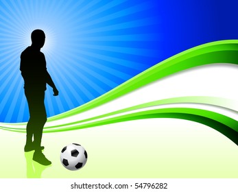 Soccer Player on Abstract Wave Background Original Illustration