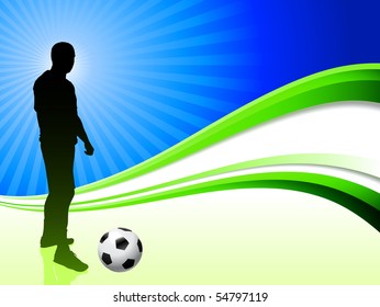 Soccer Player on Abstract Wave Background Original Illustration