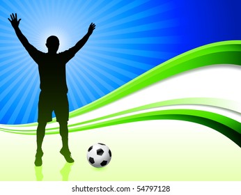Soccer Player on Abstract Wave Background Original Illustration