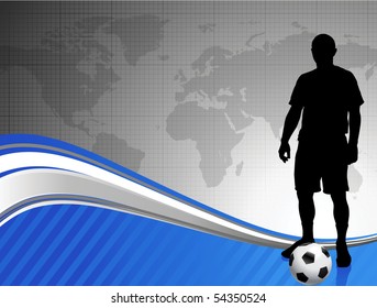 Soccer Player on Abstract World Map Background Original Illustration