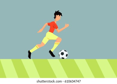 soccer player on action, flat style design vector on isolated background