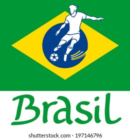 Soccer player on the background of the flag of Brazil