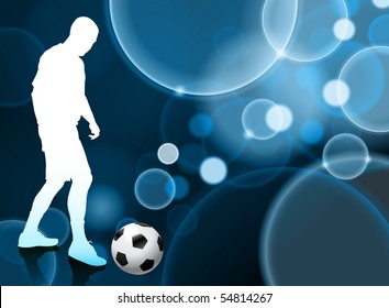 Jugador de fútbol sobre fondo de burbuja azul Ilustración original