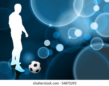 Soccer Player on Blue Bubble Background Original Illustration